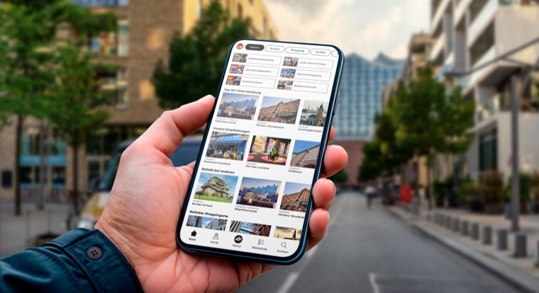 App-Startbildschirm mit Elbphilharmonie-Motiv